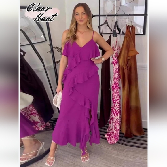 Zara * Linen Blend Ruffled Slip Dress size XS - Picture 7 of 14